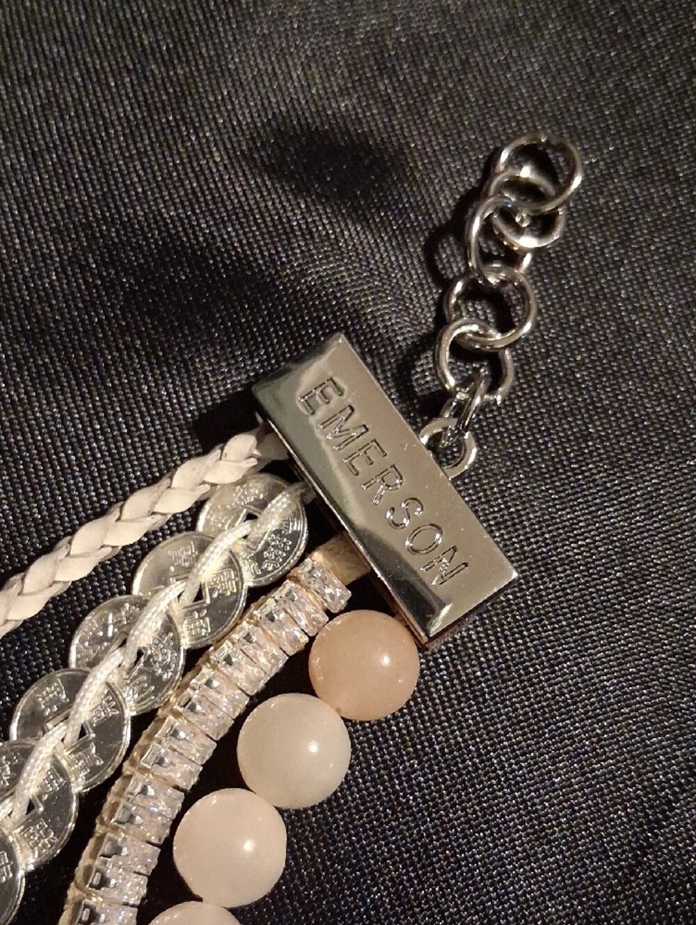 Victoria Emerson Blush Beaded and Silver Multi-Strand Cuff Bracelet. - Picture 4 of 10
